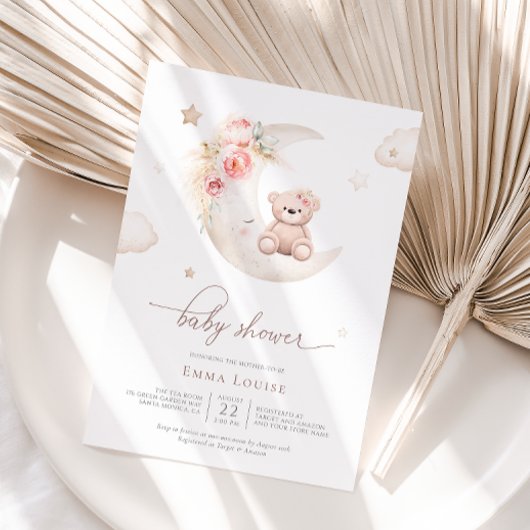 Teddybär über der neutralen Mond-Babydusche Einladung