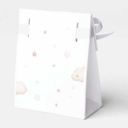 Teddybär über der neutralen Mond-Babydusche Geschenkschachtel (Rückseite)