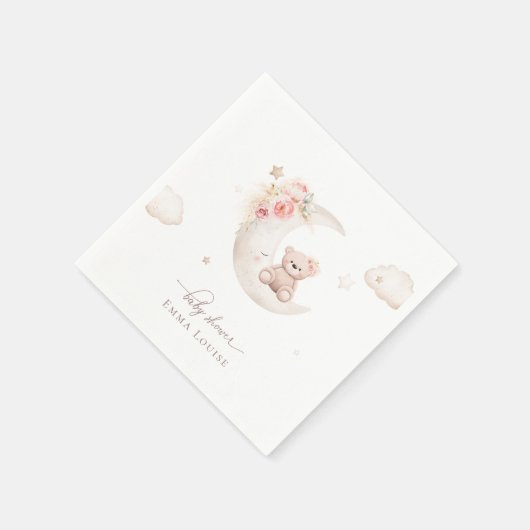 Teddybär über der neutralen Mond-Babydusche Serviette (Ecke)