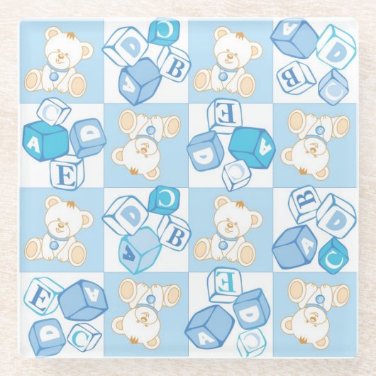 Teddybär überprüftes Muster Glasuntersetzer (Vorderseite)