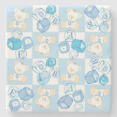 Teddybär überprüftes Muster Steinuntersetzer (Vorderseite)