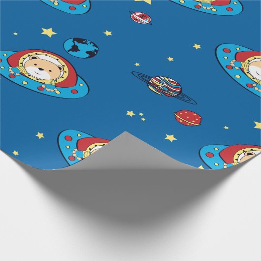 Teddybär UFO Geschenkpapier (Ecke)