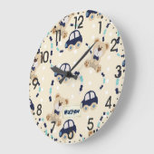 Teddybär-und Auto-Baby-Muster Große Wanduhr (Winkel)