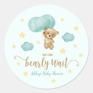 Teddybär und blaue Ballons Baby Shower Favor Runder Aufkleber