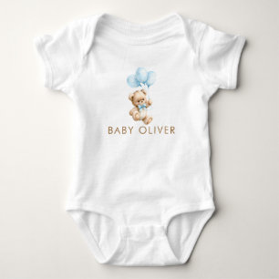 Teddybär und blaue Ballons Süßes Baby Shower Gesch Strampler
