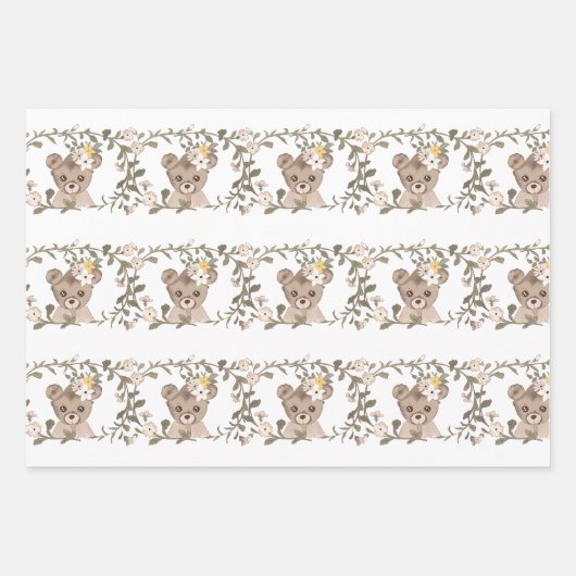 Teddybär und Blume Geschenkpapier Set (Vorderseite 2)