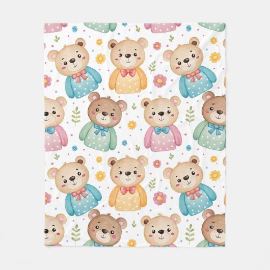 Teddybär und Blumen Fleecedecke (Vorderseite)