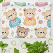 Teddybär und Blumen Geschirrtuch (Gefaltet)
