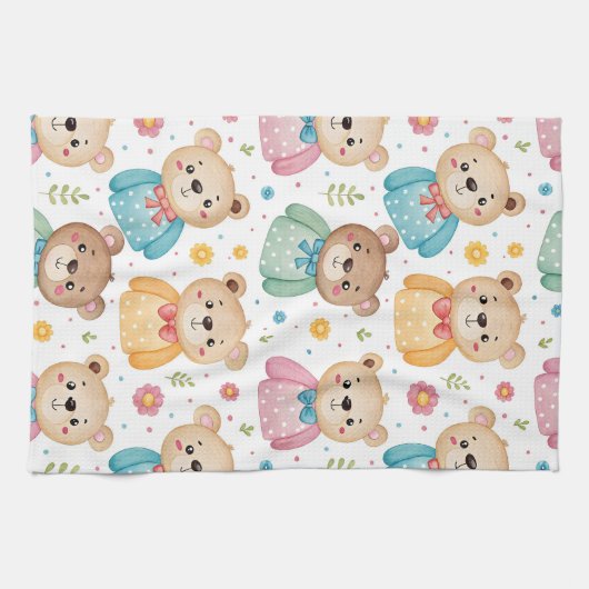 Teddybär und Blumen Geschirrtuch (Horizontal)
