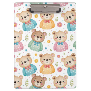 Teddybär und Blumen Klemmbrett