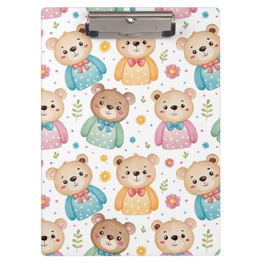 Teddybär und Blumen Klemmbrett (Vorderseite)
