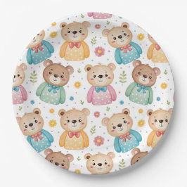 Teddybär und Blumen Pappteller