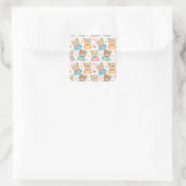 Teddybär und Blumen Quadratischer Aufkleber (Tasche)