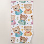 Teddybär und Blumen Strandtuch (Vorderseite)