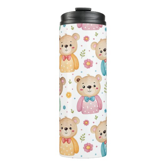 Teddybär und Blumen Thermosbecher (Vorderseite)