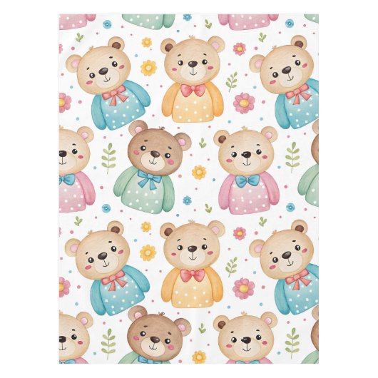 Teddybär und Blumen Tischdecke (Vorderseite)