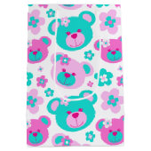 Teddybär und -Blumen zacken weiße Geschenktasche Mittlere Geschenktüte (Rückseite)