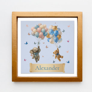Teddybär und Elefantenballons mit individuellem Na Poster