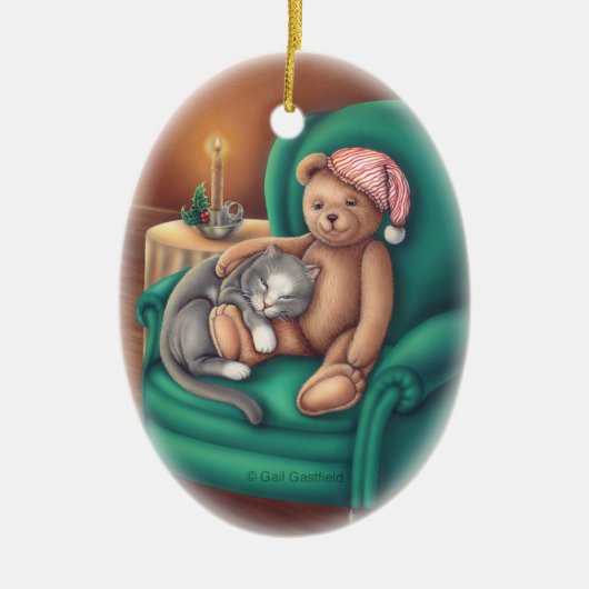 Teddybär-und Katzen-Verzierung Keramik Ornament (Vorne)