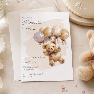 Teddybär und Luftballons Geburtstagsfeier Einladung
