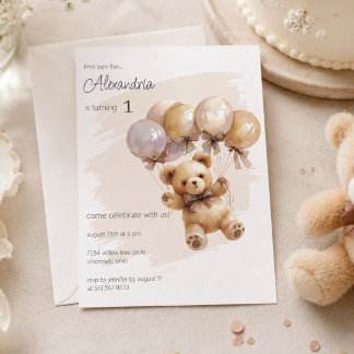 Teddybär und Luftballons Geburtstagsfeier Einladung