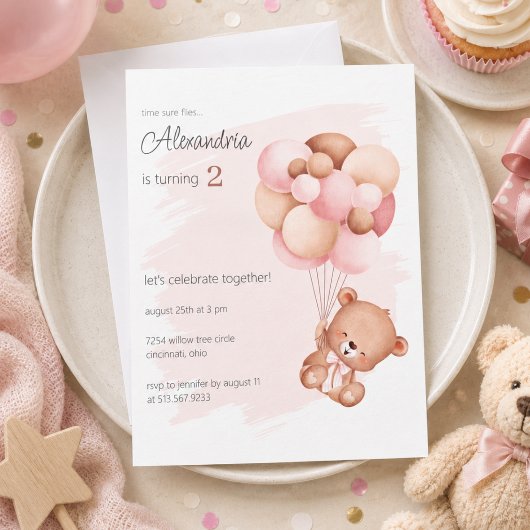 Teddybär und Luftballons Geburtstagsfeier Einladung