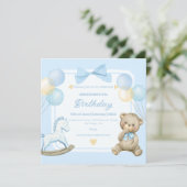 Teddybär und Rockpferd Einladung (Stehend Vorderseite)