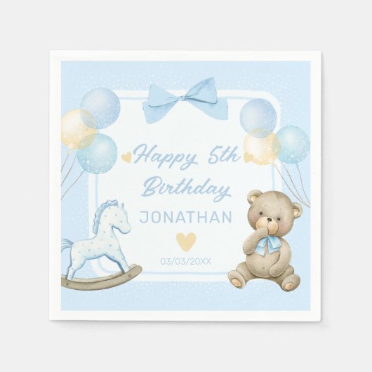 Teddybär und Rockpferd Serviette (Vorderseite)