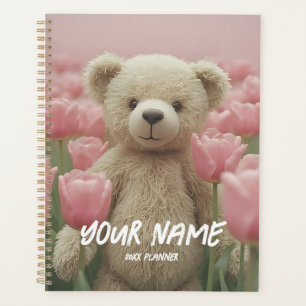 Teddybär und rosa Tulpe Planer Sanfte Planung