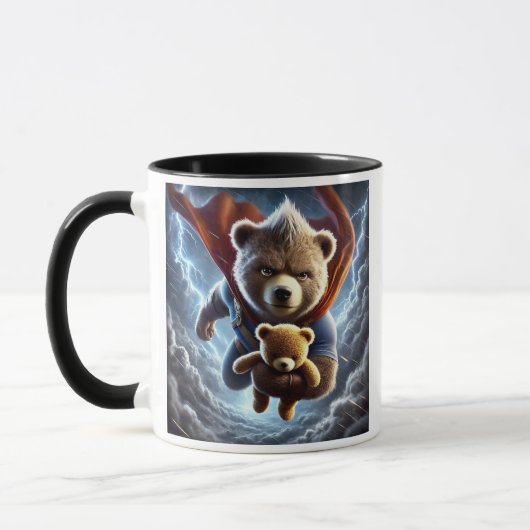 Teddybär und Superheld-Bär. Tasse (Links)