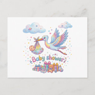 Teddybär und Vogel   Baby Shower Kunst Einladungspostkarte