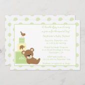 Teddybär und Vogelneutrale Babydusche Einladung (Vorne/Hinten)