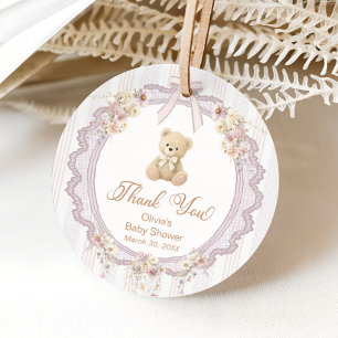 Teddybär Vintage-Bogen Baby Shower Danke Geschenkanhänger