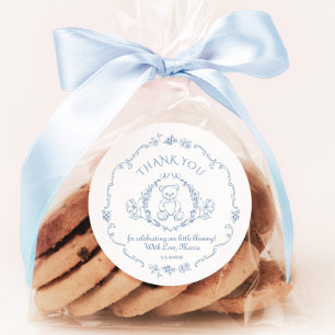 Teddybär Vintage Toile Babyparty Dankeschön Runder Aufkleber