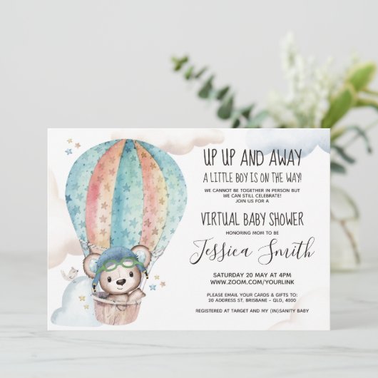 Teddybär | Virtual Baby-Dusche Einladung (Stehend Vorderseite)