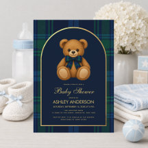 Teddybär Vornehm Junge Babyparty Blau karierter Bo
