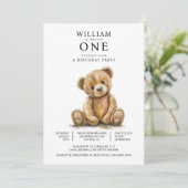 Teddybär Wasserfarbe 1. Geburtstag Party Einladung (Stehend Vorderseite)