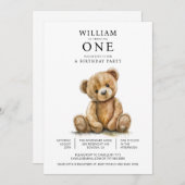 Teddybär Wasserfarbe 1. Geburtstag Party Einladung (Vorne/Hinten)