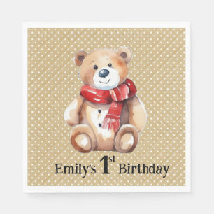 Teddybär Wasserfarbe 1. Geburtstag Serviette