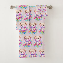 Teddybär Wasserfarben Pastell Badhandtuch Set