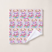Teddybär Wasserfarben Pastell Badhandtuch Set (Waschlappen)