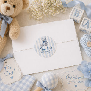 Teddybär-Wasserfarben-Streifen-Baby-Party Runder Aufkleber