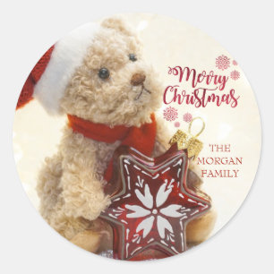 Teddybär, Weihnachtsmannmütze, Weihnachtsbaumschmu Runder Aufkleber
