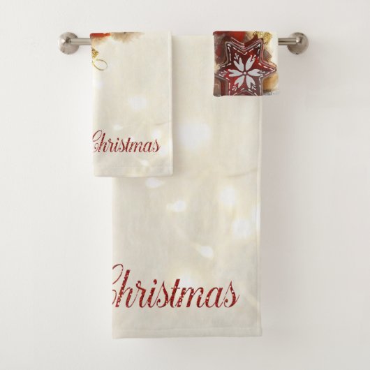 Teddybär, Weihnachtsmannmütze, Weihnachtsschmuck Badhandtuch Set (Insitu)