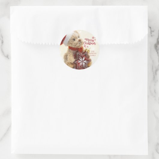 Teddybär, Weihnachtsmannmütze, Weihnachtsschmuck Runder Aufkleber (Tasche)