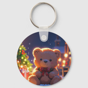 Teddybär-Weihnachtszauber im schneebedeckten Dorf Schlüsselanhänger