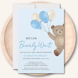 Teddybär Wir können es kaum erwarten Blaue Babypar Einladung