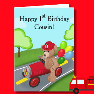 Teddybär zum 1. Geburtstag des Cousins auf Feuerwe Karte