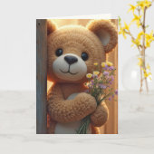 Teddybär zum Geburtstag mit Wildblume Bouquet Karte (Gelbe Blume)