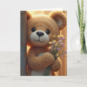 Teddybär zum Geburtstag mit Wildblume Bouquet Karte